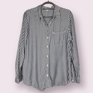 beachlunchlounge Blue and White Striped Long Sleeve Button Up Shirt Large